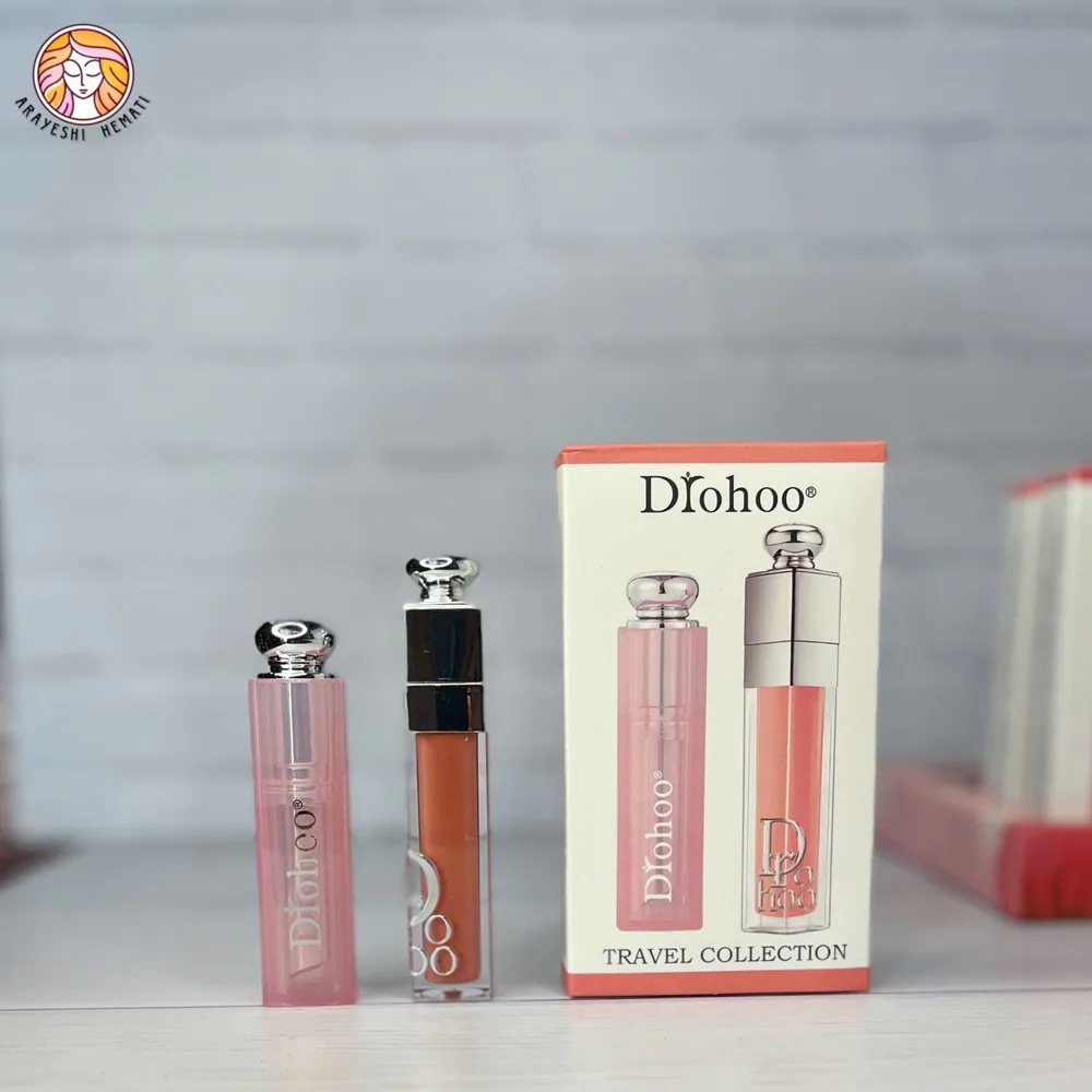 پک دوتایی لیپ گلاس و بالم لب طرح دیور Drohoo